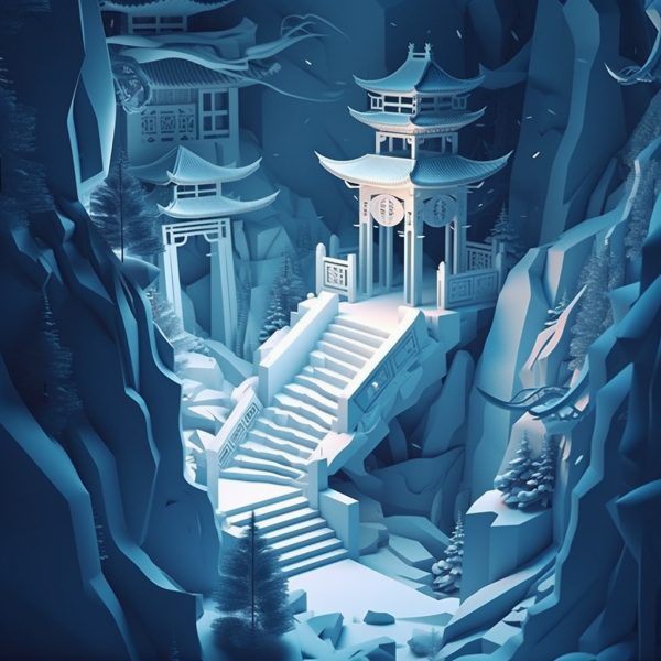 折纸中国风庭院Midjourney关键词-Ai宇宙吧-