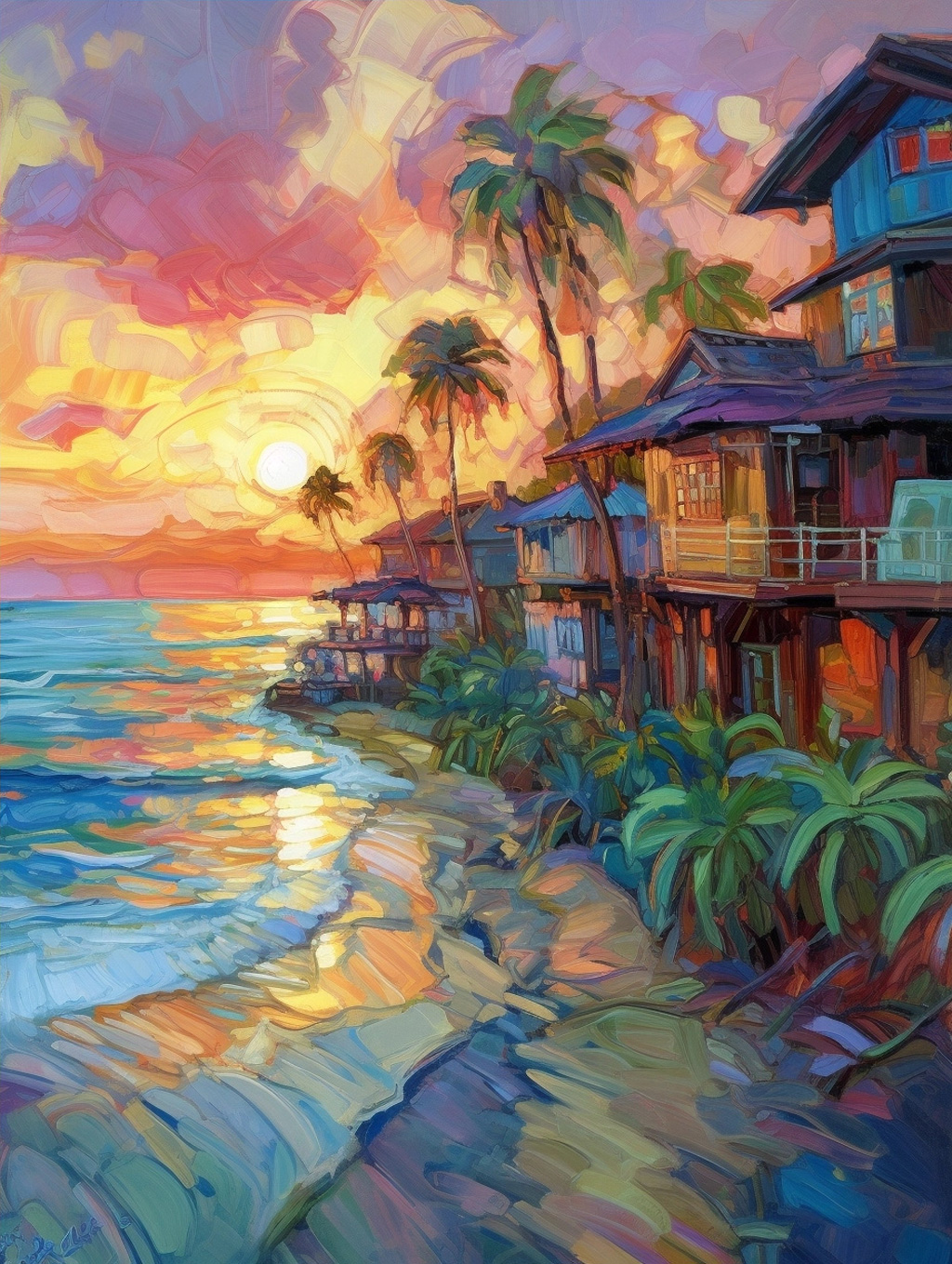 Midjourney - 水彩小镇油画Midjourney关键词-Ai宇宙吧-