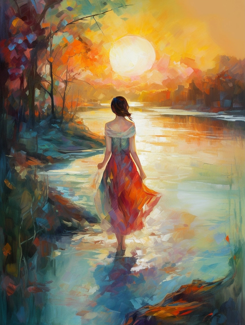 Midjourney - 浪漫女孩背景油画Midjourney关键词-Ai宇宙吧-