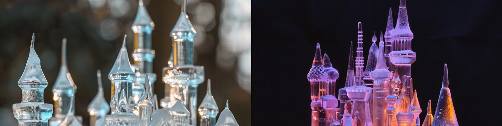 创意微观世界冬天冰雪大世界透明立体逼真冰雕城堡建筑midjourney关键词咒语