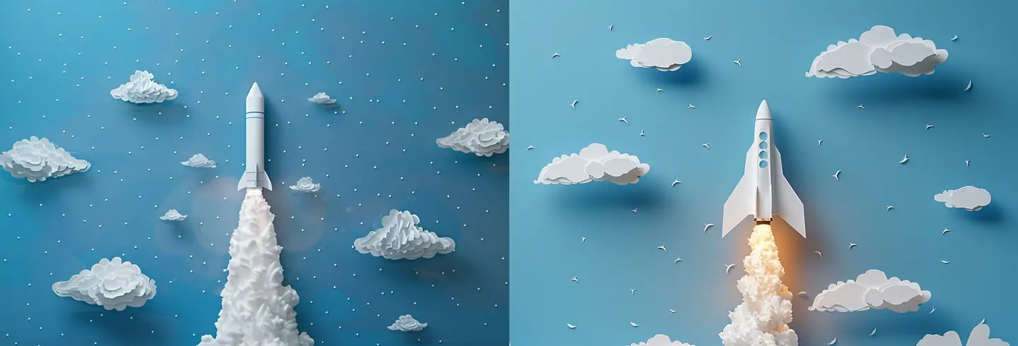 儿童折纸风绘图插画卡通火箭发射星空场景Midjourney关键词咒语