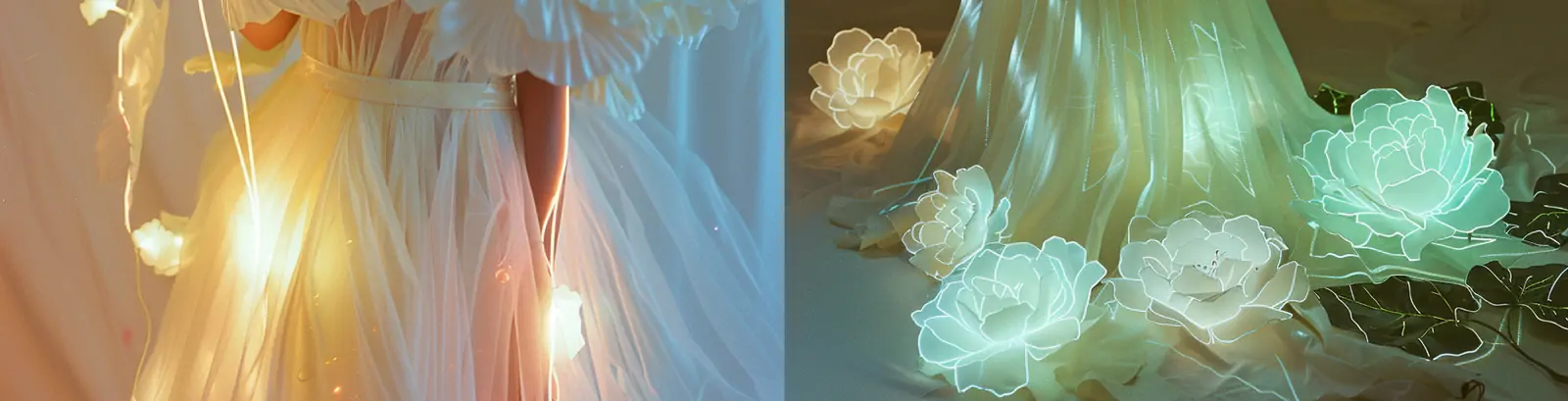 美女模特人物霓虹白色长裙鲜花造型艺术写真婚纱摄影封面海报midjourney关键词咒语