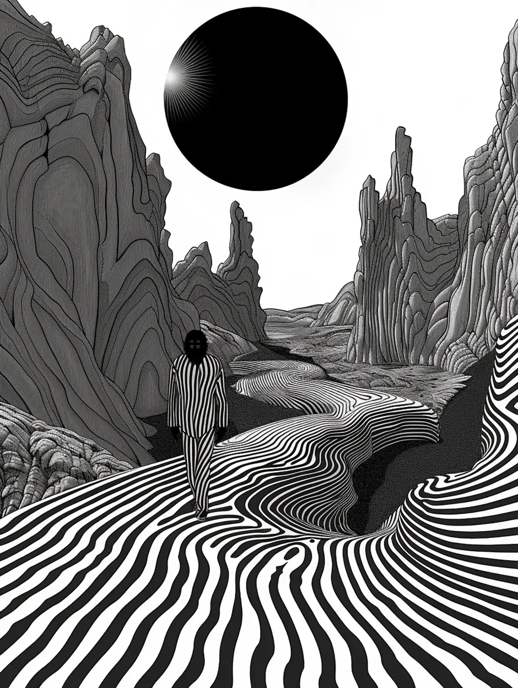 月球黑白迷幻分形艺术画Midjourney关键词提示词咒语 - Ai宇宙吧--Ai宇宙吧-