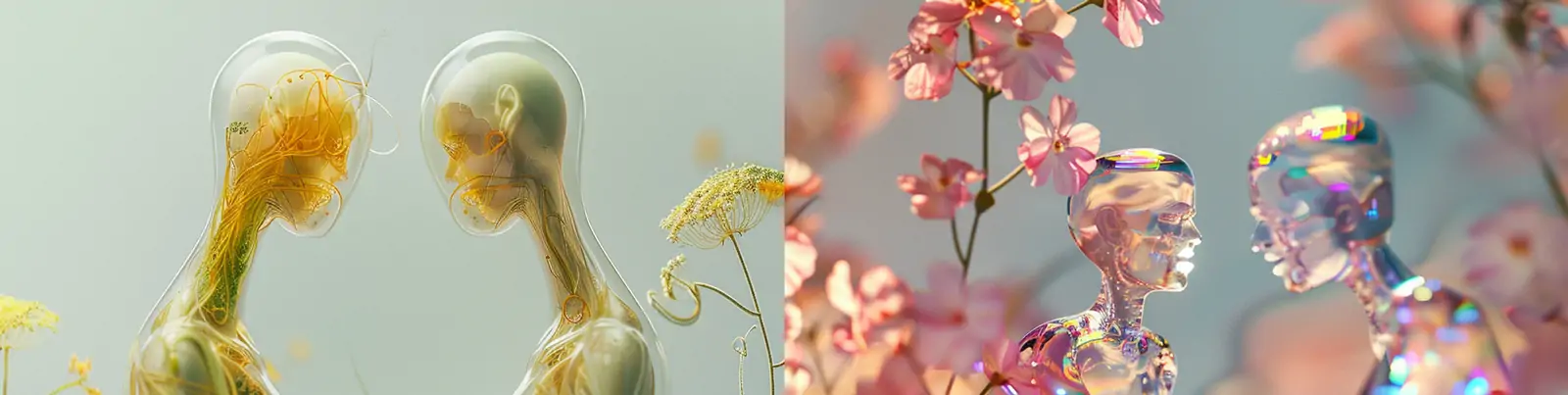 3D立体未来科技人物透视骨骼轮廓鲜花植物动作姿态摄影海报midjourney关键词咒语