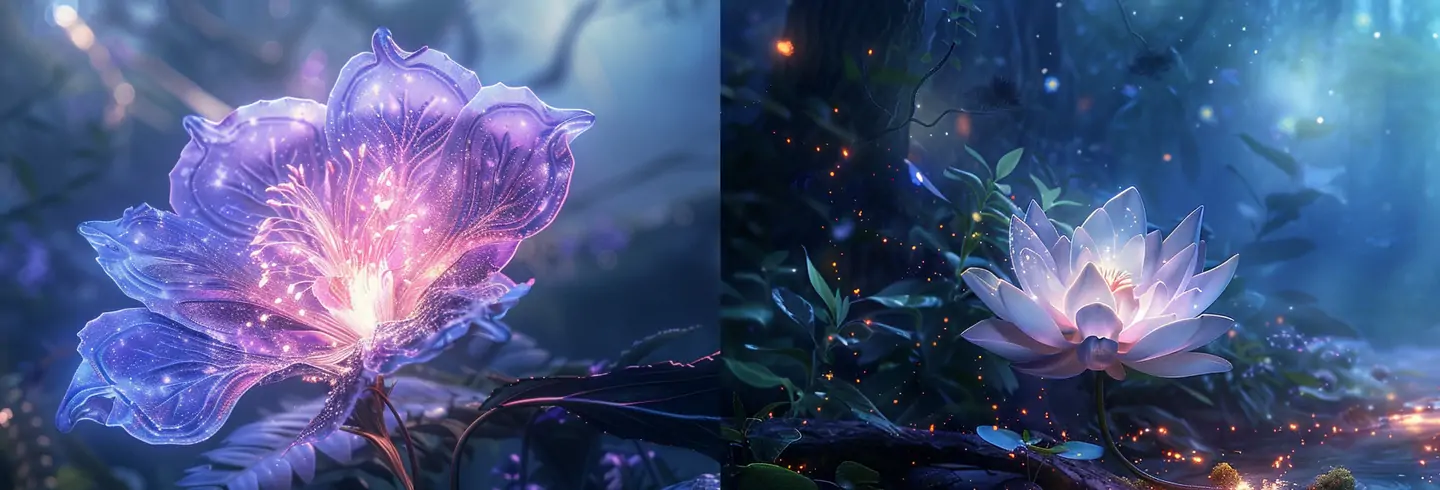 神奇大自然光线发光花朵花瓣艺术Midjourney关键词提示词咒语