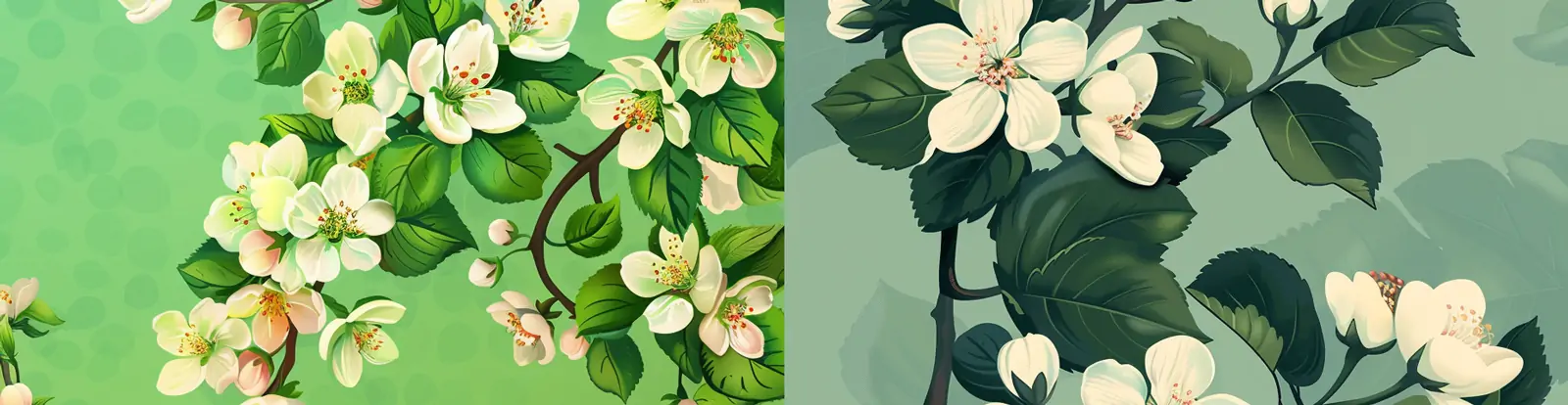 手绘春天绿色苹果树鲜花植物树枝逼真立体插图绘画海报midjourney关键词咒语