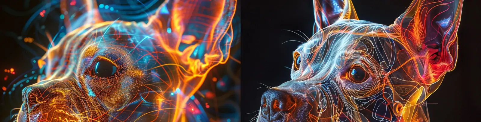 逼真立体透明发光概念艺术狗狗头像流体玻璃雕塑模型midjourney关键词咒语