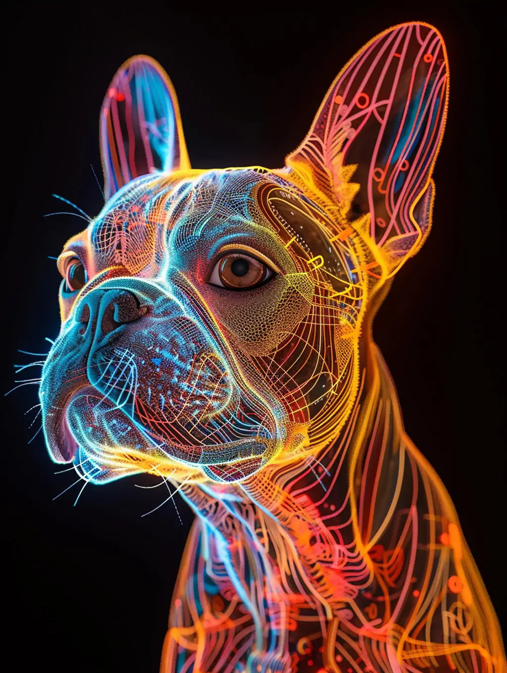 逼真立体透明发光概念艺术狗狗头像流体玻璃雕塑模型midjourney关键词咒语 - Ai宇宙吧--Ai宇宙吧-