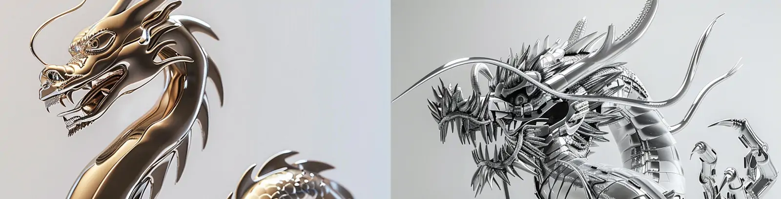创意未来主义中国风逼真金属龙立体模型产品摄影海报midjourney关键词咒语