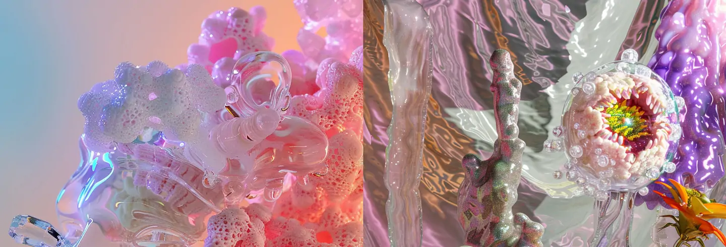 抽象的玻璃塑料植物人像混合未来主义艺术画Midjourney关键词咒语