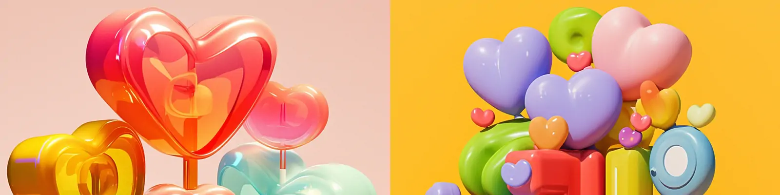 创意可爱卡通彩色心形塑料气球立体雕像造型插图海报midjourney关键词咒语