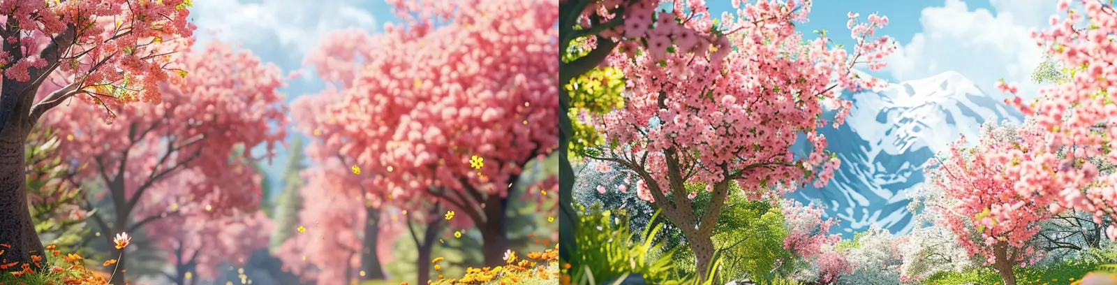 可爱粉色春天主题3D自然鲜花植物景观场景插图海报midjourney关键词咒语