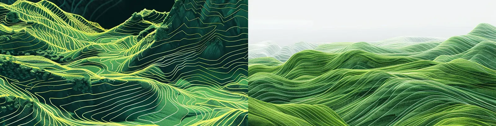 极简主义国家地理绿色森林山脉流动线条场景海报背景midjourney关键词咒语