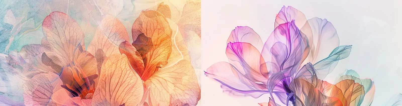 艺术感精致彩色渐变鲜花植物透明花瓣柔和光线水彩画插图海报midjourney关键词咒语