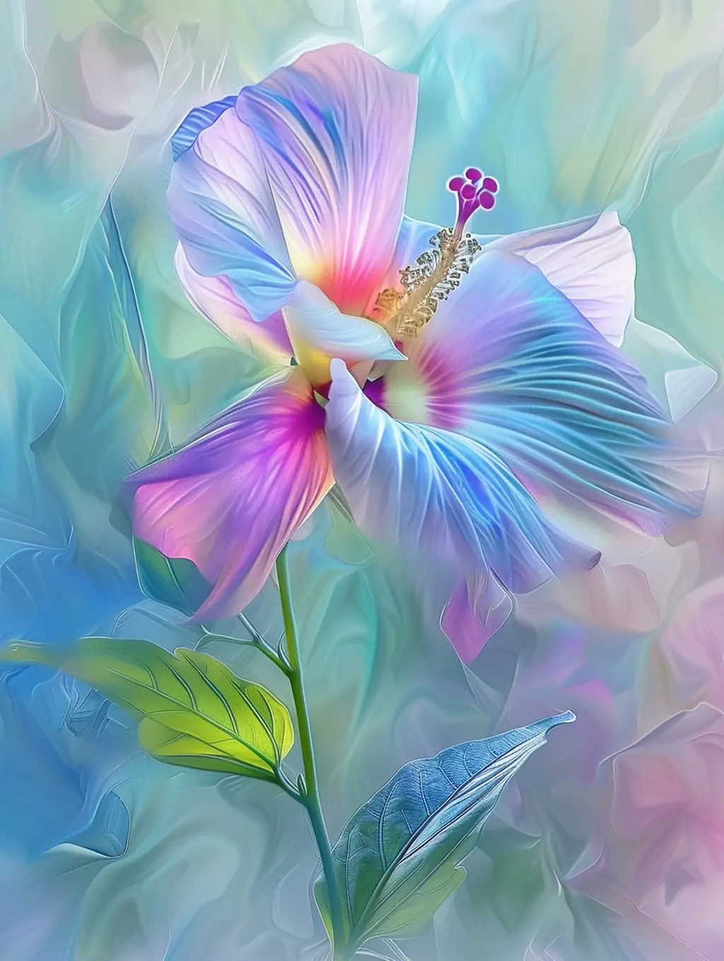 艺术感精致彩色渐变鲜花植物透明花瓣柔和光线水彩画插图海报midjourney关键词咒语 - Ai宇宙吧--Ai宇宙吧-