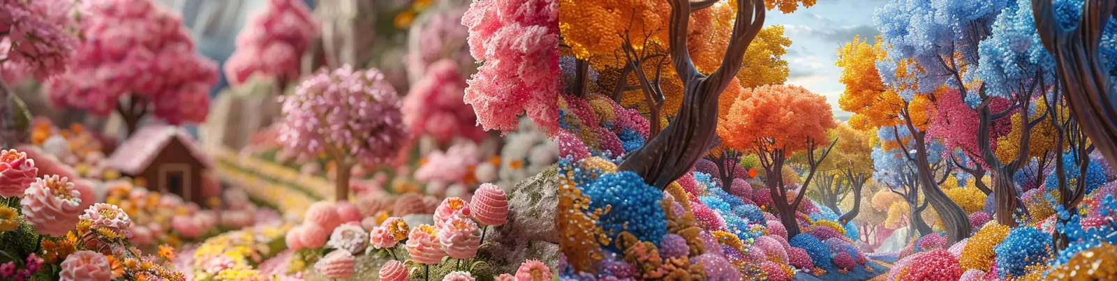 创意可爱童话鲜花植物建筑糖果世界动画场景插图海报midjourney关键词咒语