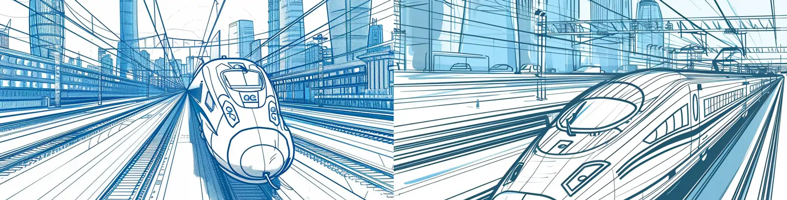 手绘中国速度高铁飞驰天津建筑插图背景midjourney关键词咒语