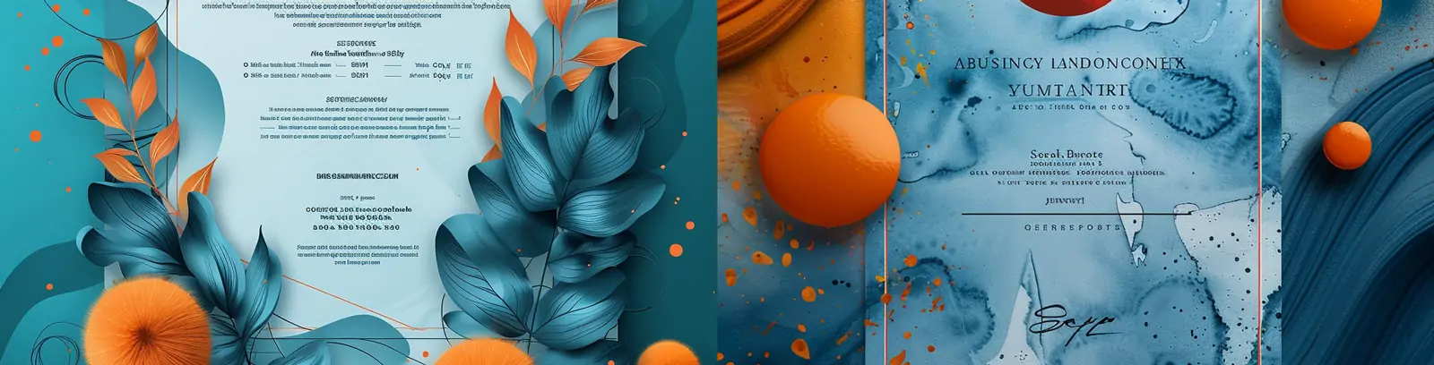 创意艺术蓝色橙色婚礼邀请函毕业证书封面海报背景midjourney关键词咒语