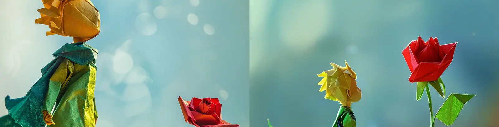 创意折纸风格小王子和玫瑰花立体手工艺品模型midjourney关键词咒语