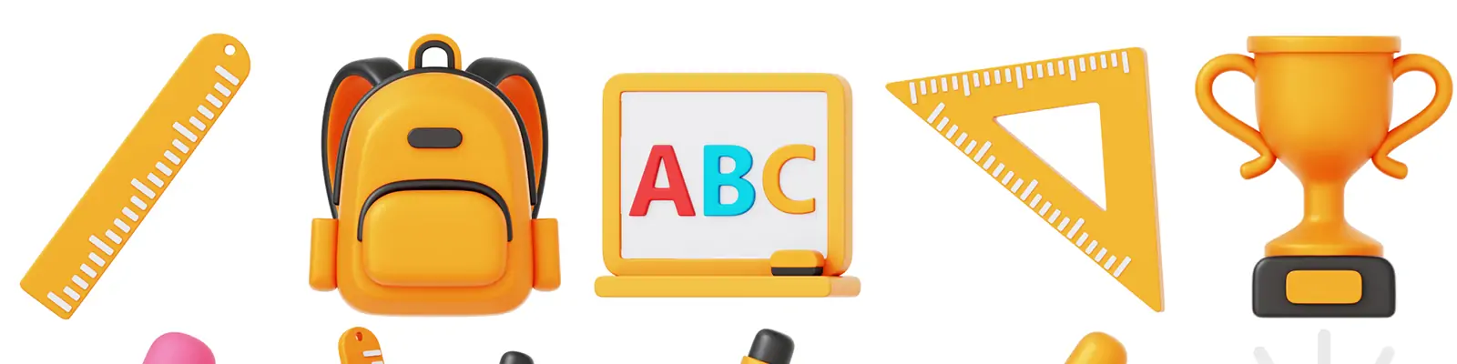 3D立体儿童学校教育开学季工具图标插图blender设计素材模型