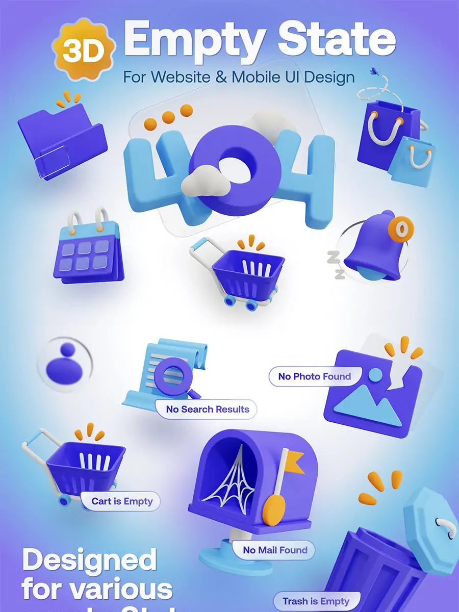 Midjourney - 3D立体空状态APP网站页面png图标插图blender设计素材模型 三维模型-Ai宇宙吧-