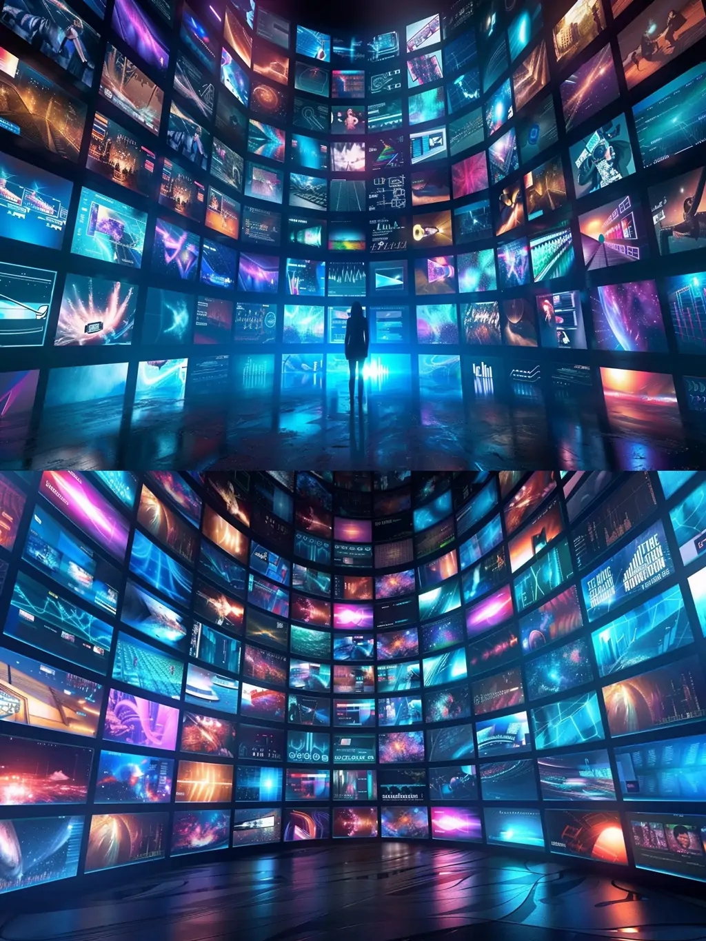 未来科技屏幕视频娱乐媒体数字墙三维立体空间背景midjourney关键词咒语 - Ai宇宙吧--Ai宇宙吧-