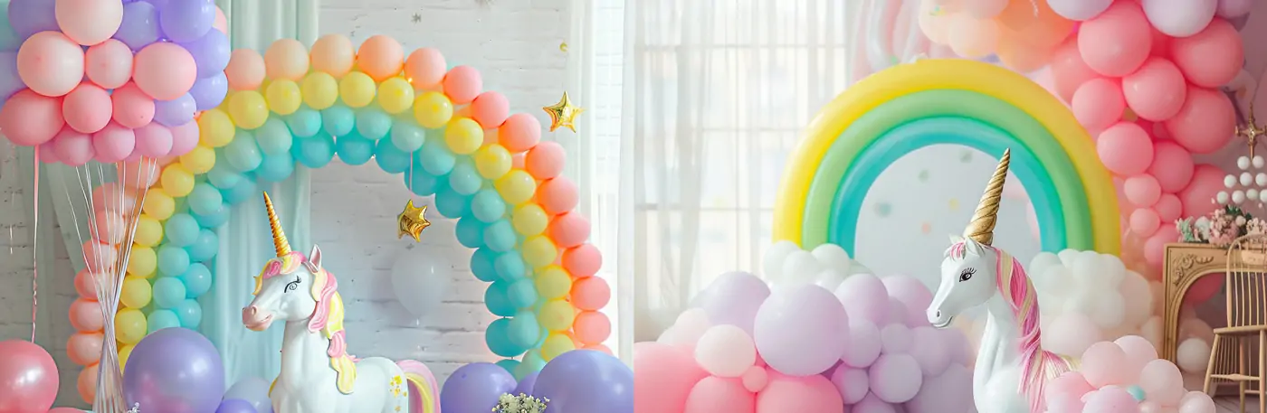 彩虹气球卡通独角兽儿童生日派对场景midjourney关键词提示词咒语