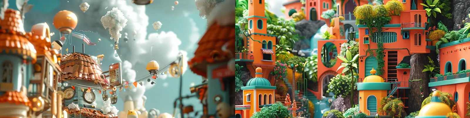 3D可视化动漫可爱卡通童话世界城堡建筑三维立体场景插图海报midjourney关键词咒语