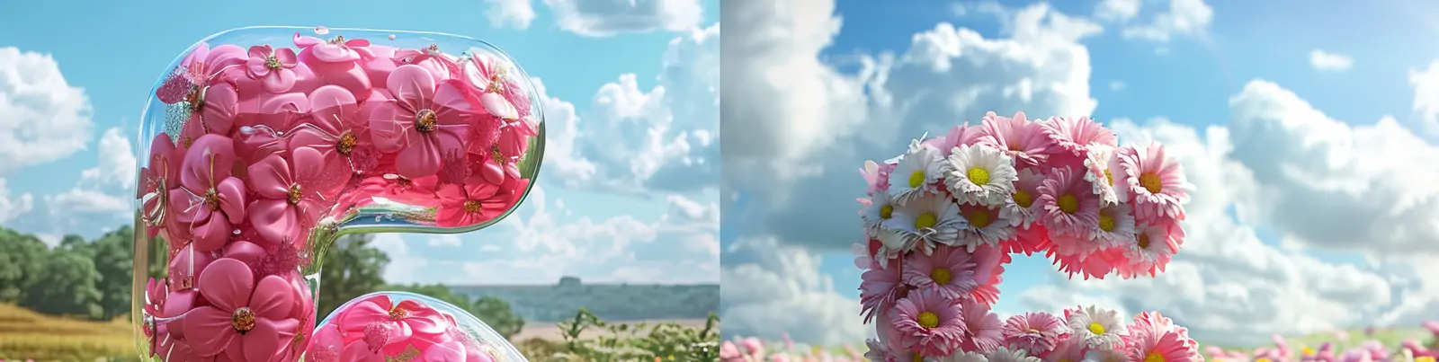 创意3D立体春天鲜花5月数字5鲜花植物梦幻场景合成海报midjourney关键词咒语