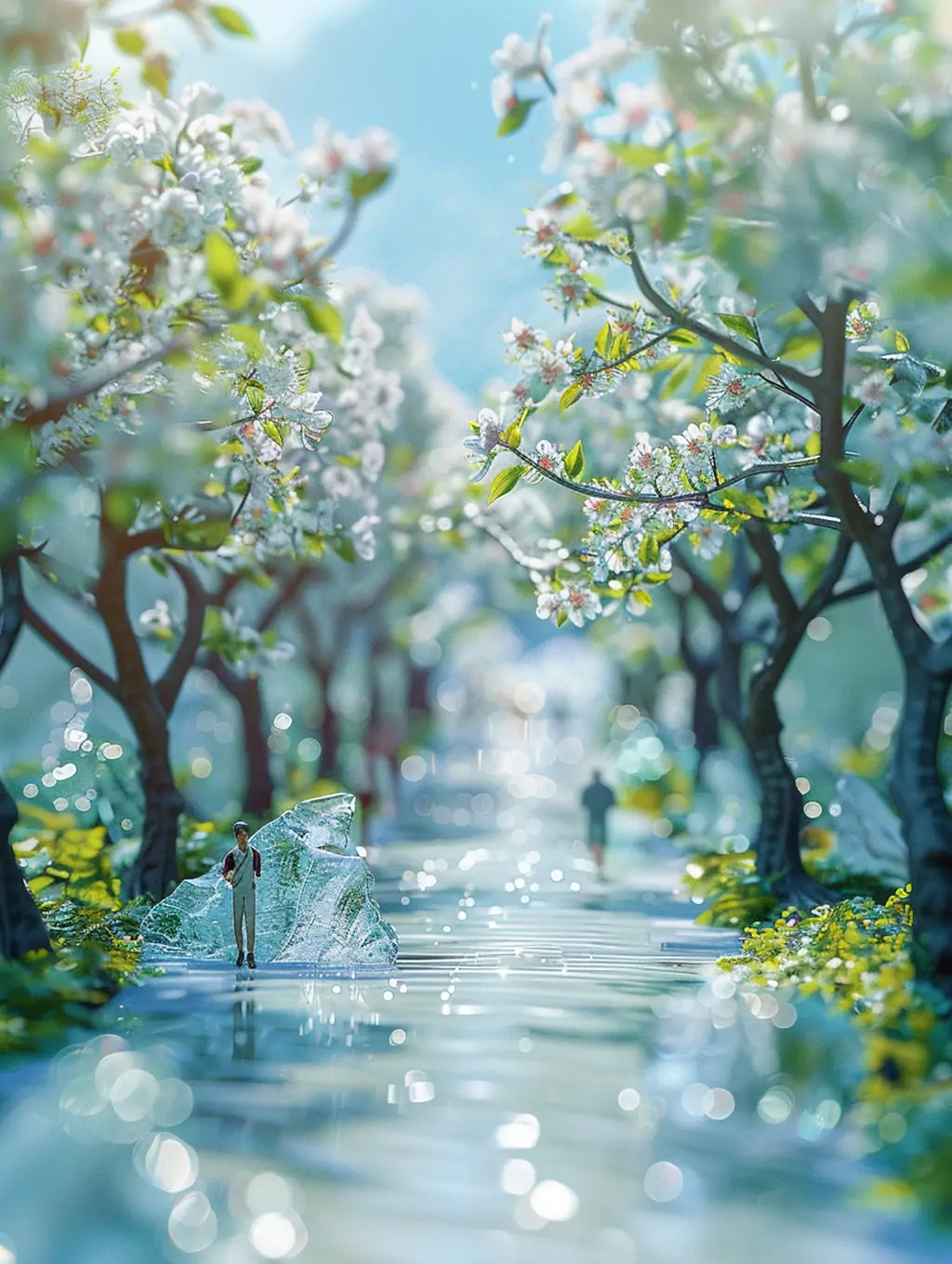 创意清新春天透明玻璃鲜花植物树木微型景观场景插图海报midjourney关键词咒语 - Ai宇宙吧--Ai宇宙吧-