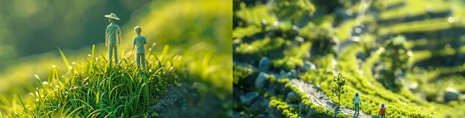 创意绿色春天农民伯伯耕种春耕场景微观世界摄影海报midjourney关键词咒语