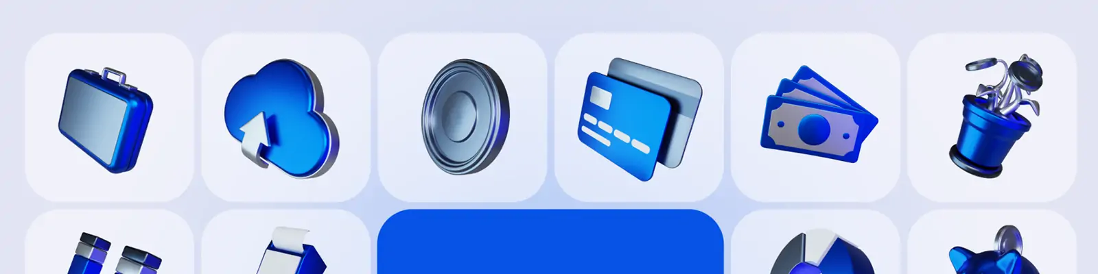 蓝色商务3D立体金融财务经济金属图标插图blender设计素材模型