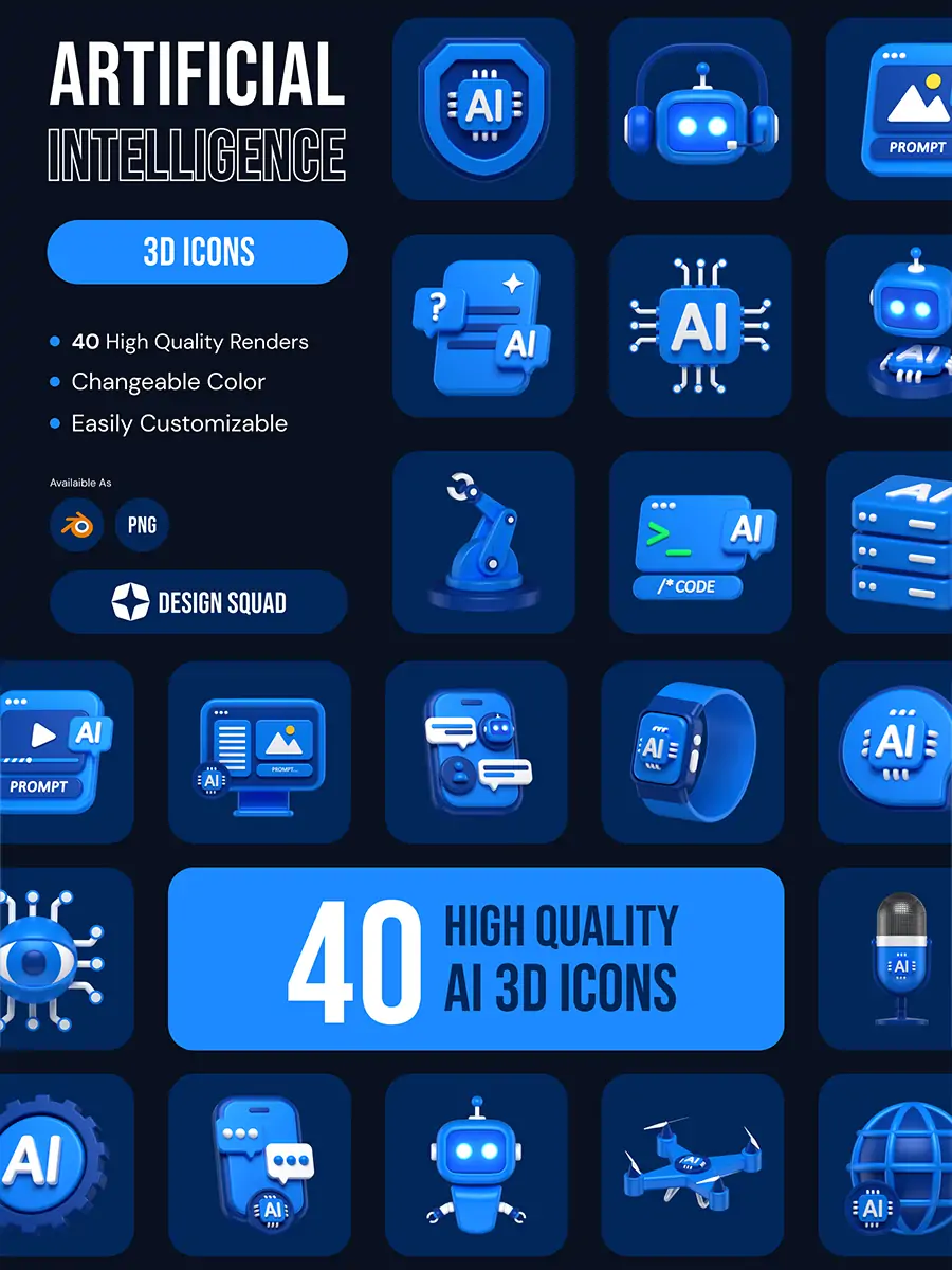 3D立体未来科技AI人工智能图标插图blender设计素材模型 - Ai宇宙吧--Ai宇宙吧-