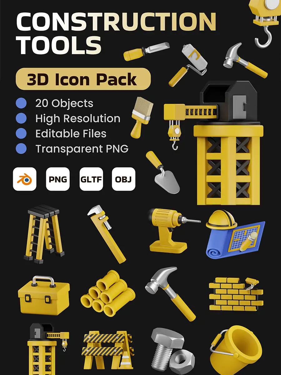 3D立体工地建筑工具锤子螺丝图标插图blender设计素材模型 - Ai宇宙吧--Ai宇宙吧-