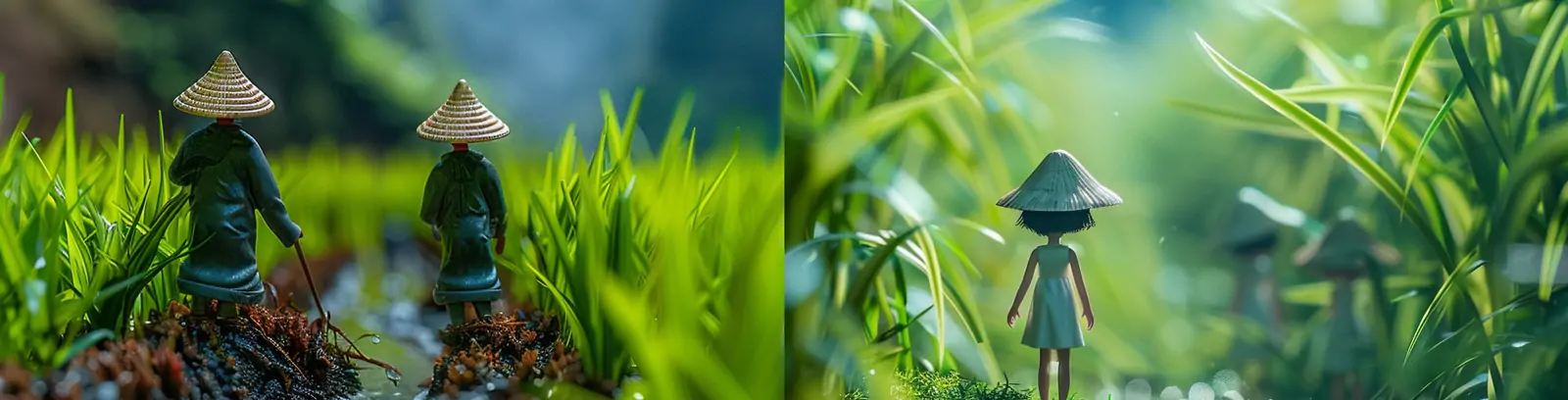 创意绿色春天农民伯伯耕种春耕场景微观世界摄影海报midjourney关键词咒语