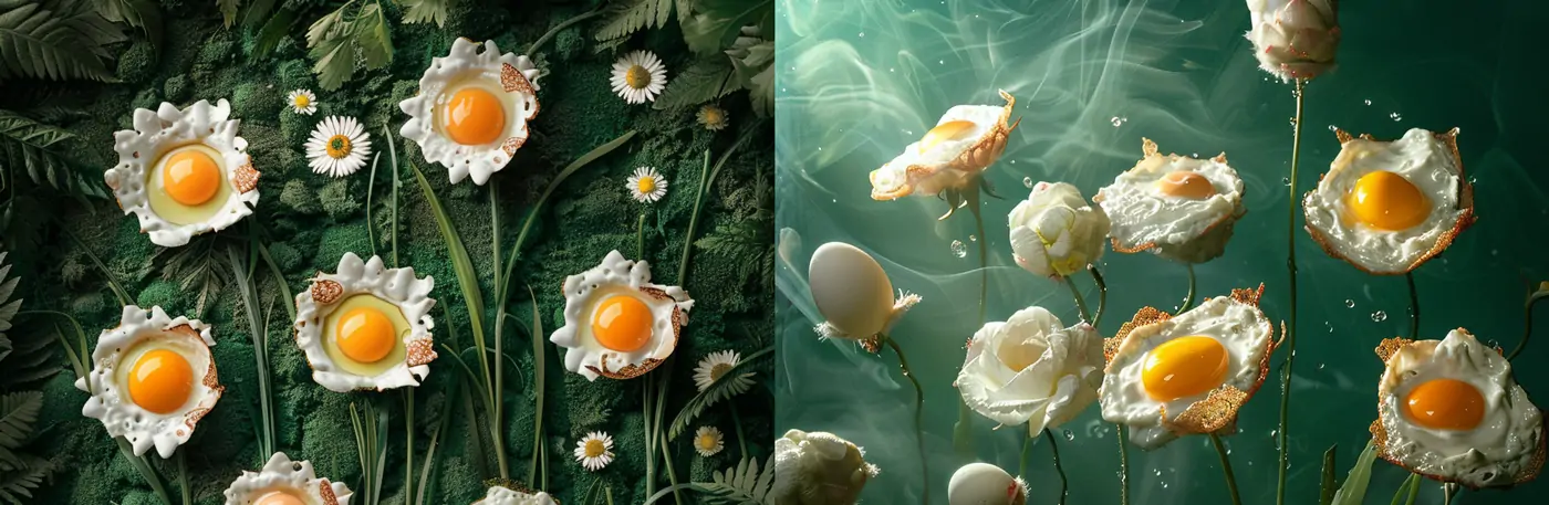 创意煎蛋鲜花花朵midjourney关键词提示词咒语