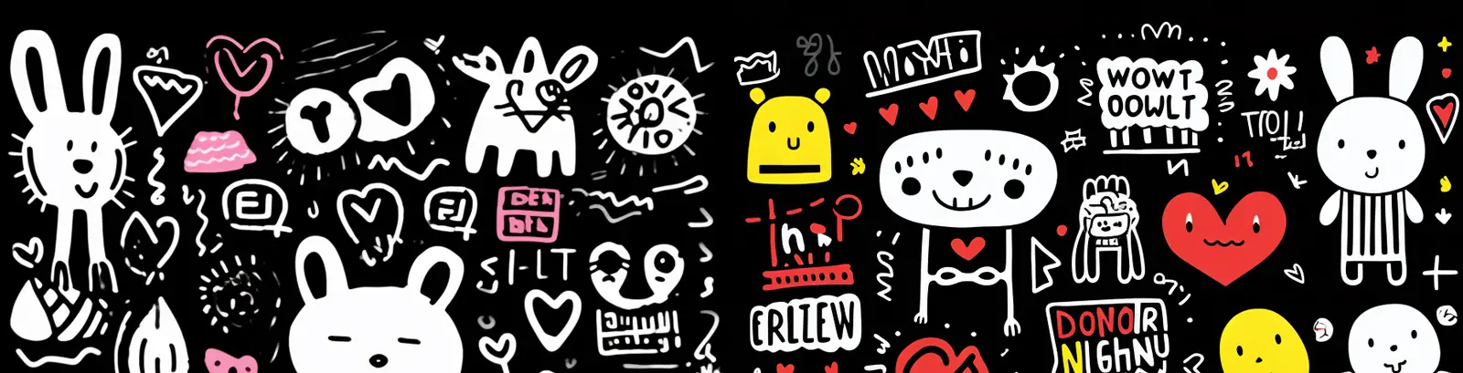 手绘可爱卡通儿童素描鲜花动物黑白线稿涂鸦图案插图绘画海报midjourney关键词咒语