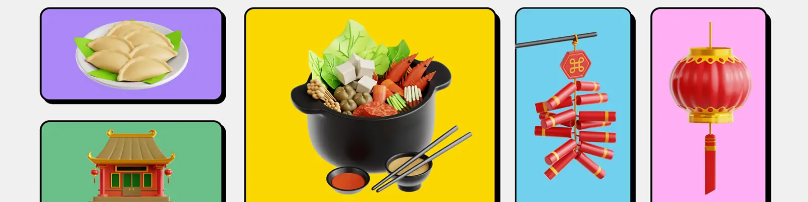 中国风3D立体新年元旦春节灯笼美食元素图标插图blender设计素材