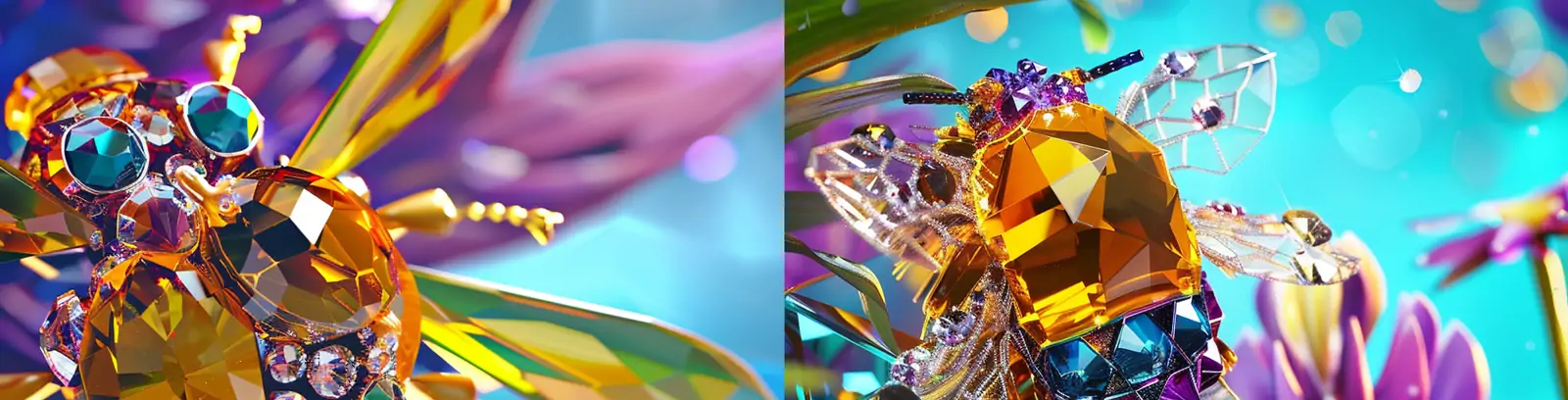 超现实主义透明水晶宝石动物蜜蜂机械模型艺术摄影海报midjourney关键词咒语