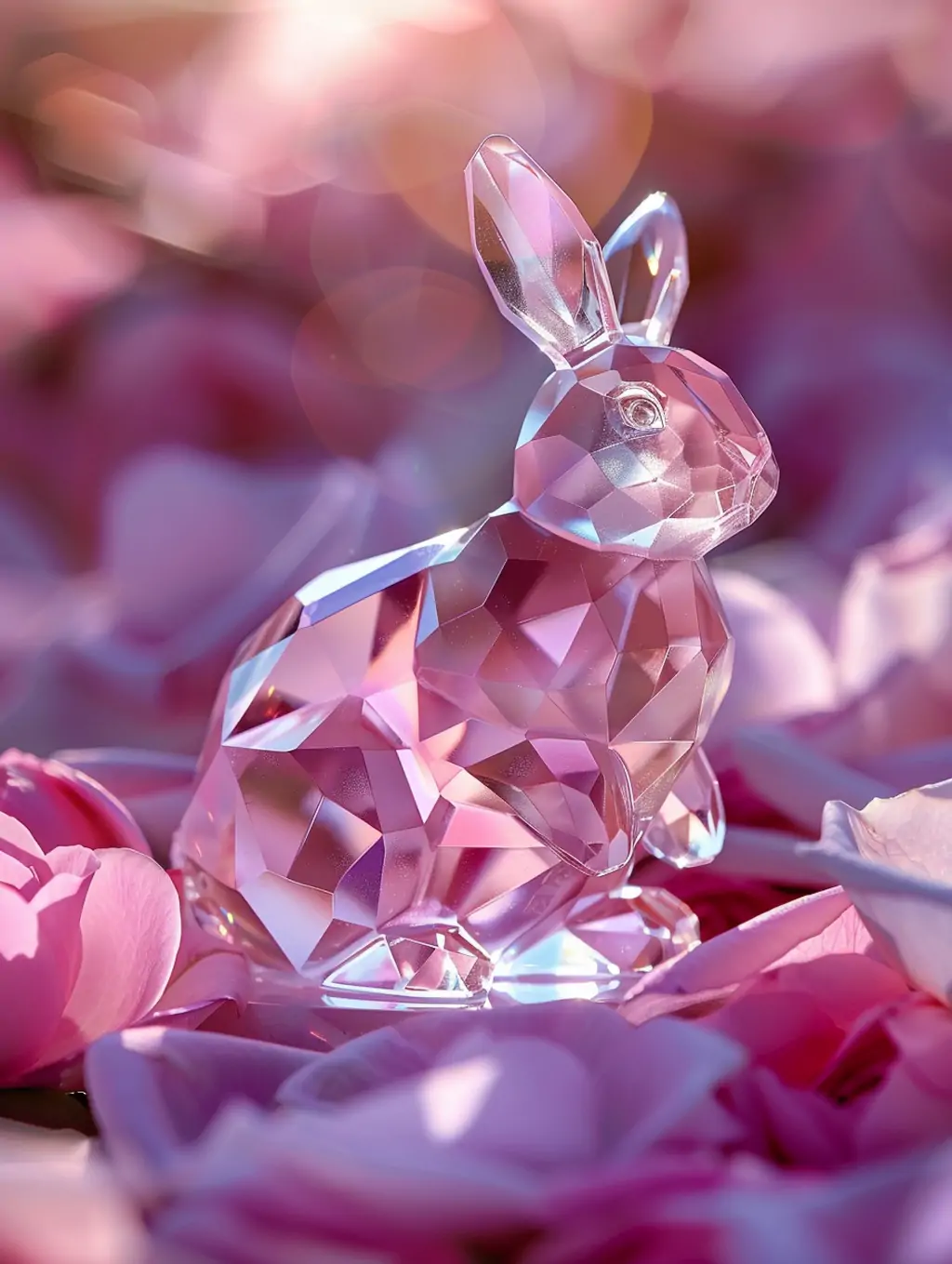 粉色透明水晶施华洛世奇兔子雕像模型特写镜头摄影海报midjourney关键词咒语 - Ai宇宙吧--Ai宇宙吧-