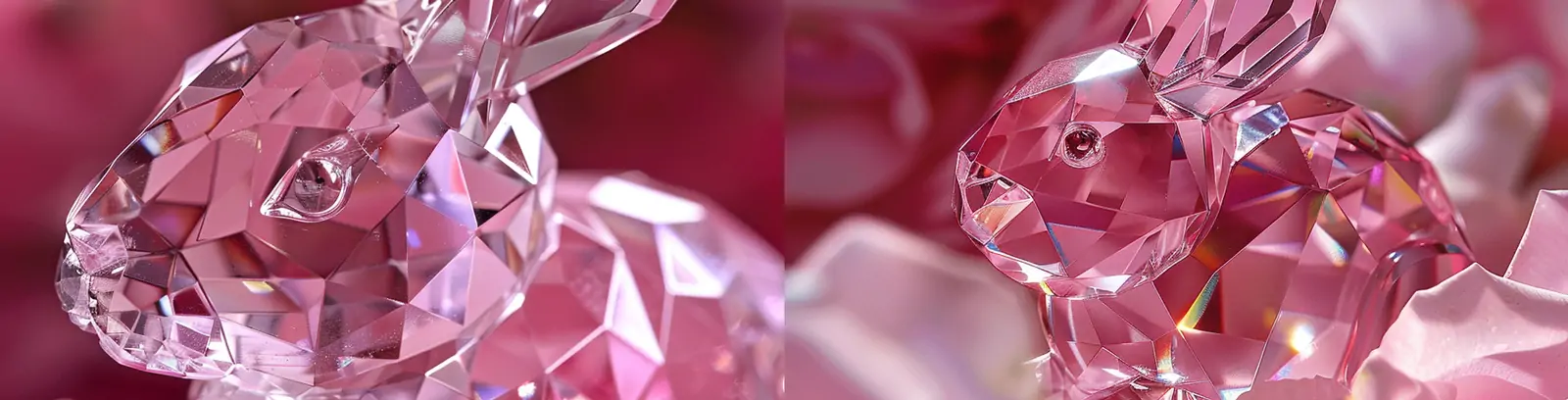 粉色透明水晶施华洛世奇兔子雕像模型特写镜头摄影海报midjourney关键词咒语