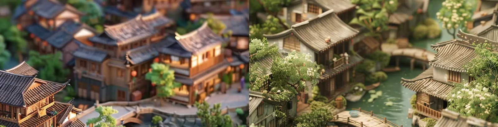 中国风绍兴江南古镇水乡粘土世界景观midjourney关键词咒语