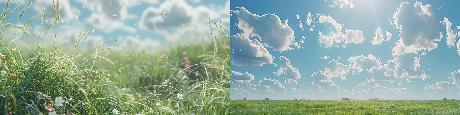 清新绿色春天蓝天白云草原草地鲜花植物场景摄影海报midjourney关键词咒语