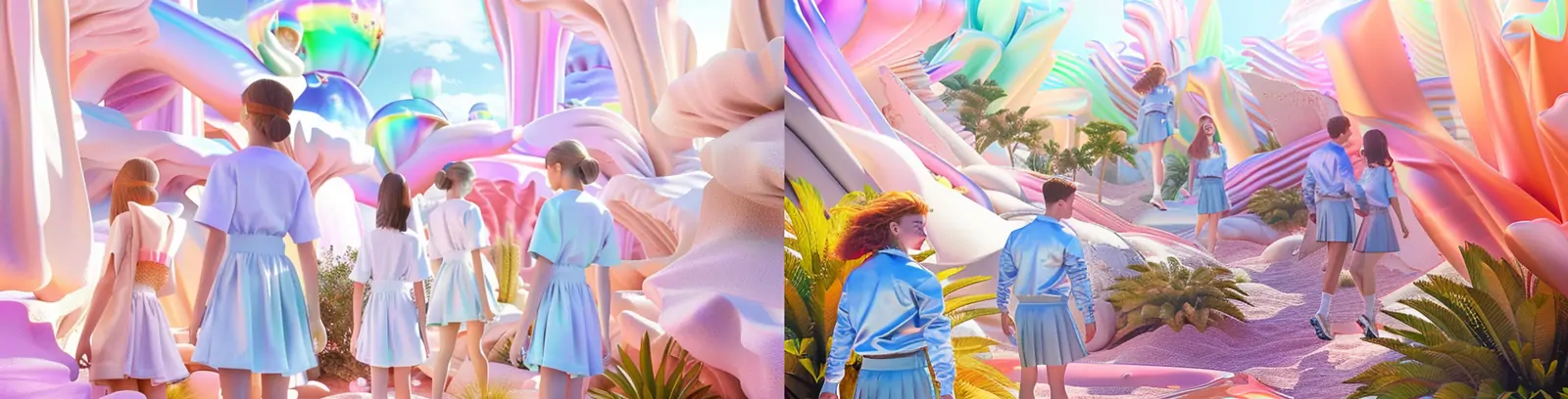 超现实主义动漫卡通学生狂欢梦幻电影场景插图海报midjourney关键词咒语