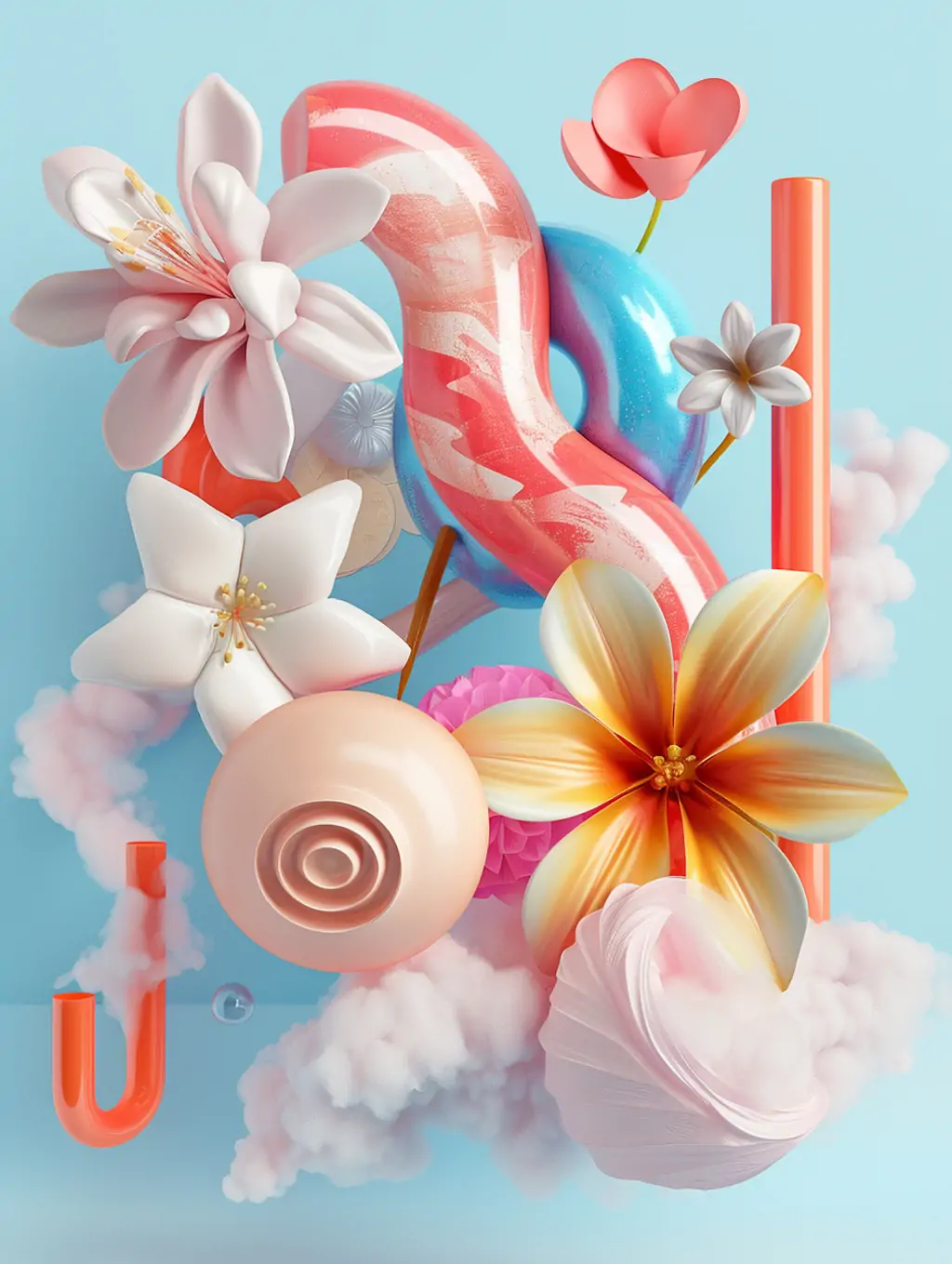 创意3D立体抽象花朵鲜花旋涡气球形状艺术海报midjourney关键词咒语 - Ai宇宙吧--Ai宇宙吧-