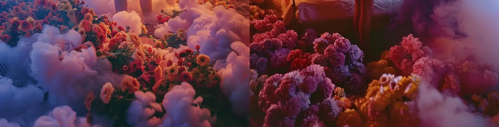 创意梦幻柔和卧室鲜花云朵人物艺术写真摄影场景海报midjourney关键词咒语