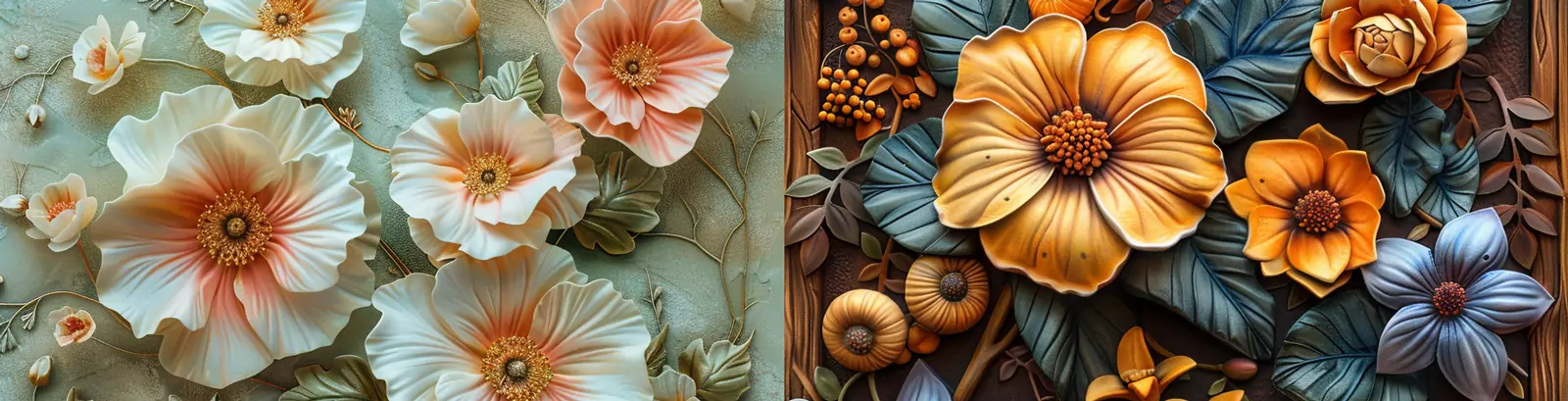 彩色立体逼真鲜花田野三维浮雕几何图案海报midjourney关键词咒语