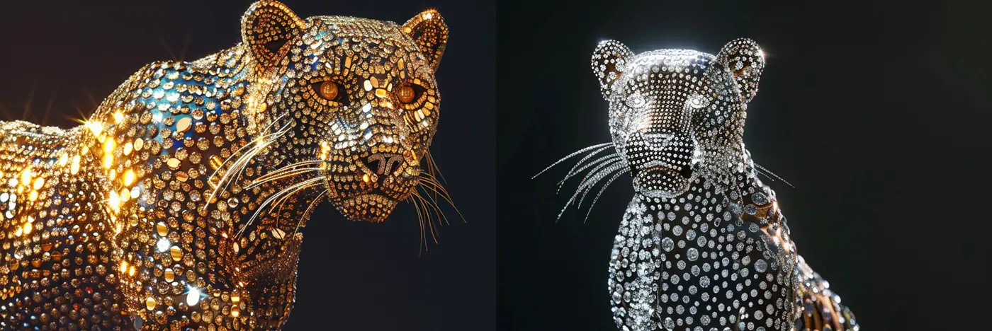 水晶钻石奢华猎豹动物珠宝形象Midjourney关键词提示词咒语