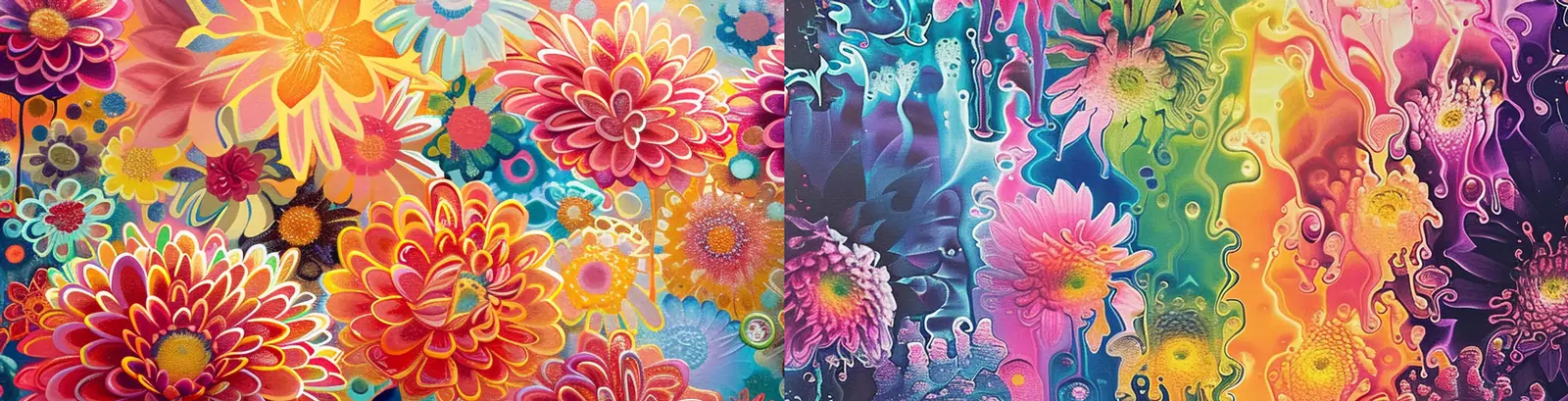 创意彩色液态珐琅鲜花植物流动花纹图案插图海报背景midjourney关键词咒语