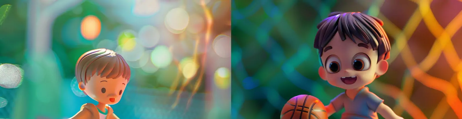 3D立体可爱卡通儿童男孩打篮球扣篮软雕塑模型插图海报midjourney关键词咒语